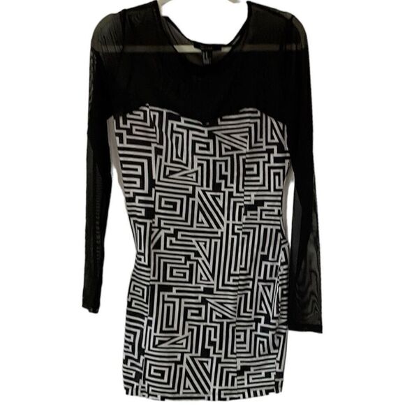 Forever 21 Geometric Design BodyconMini Dress with Mesh M - Picture 1 of 4